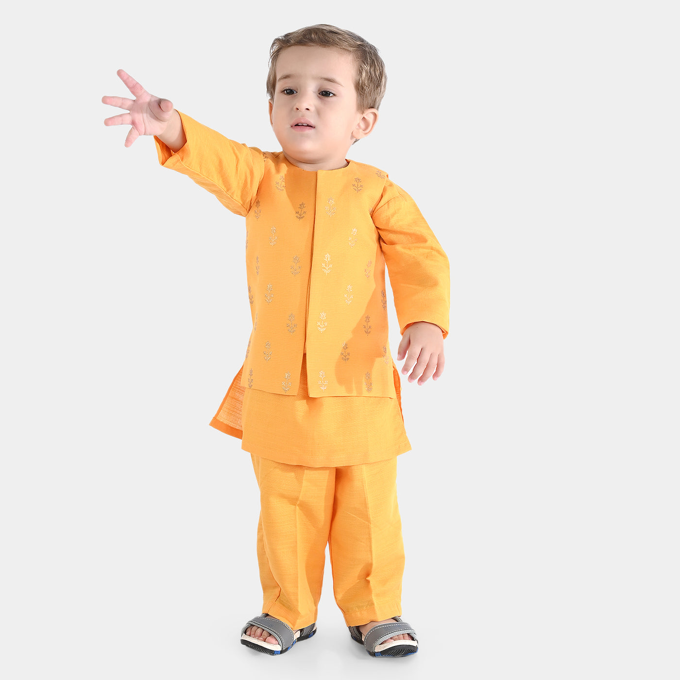 Infant Boys Cotton Slub 3Piece Suit (Floral Boti)-Citrus