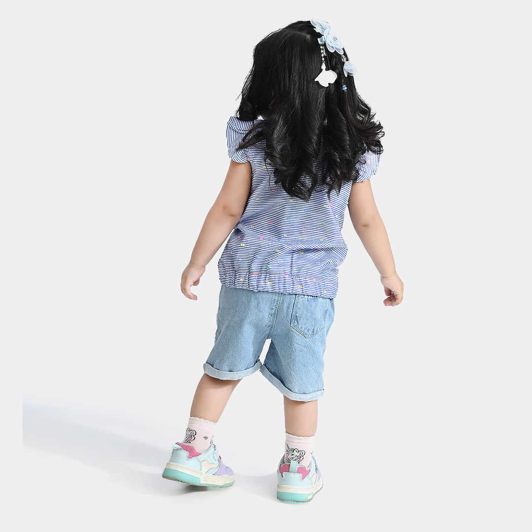 Infant Girls Yarn Dyed 2 PC Fluffy Stripe-Blue.Stripe