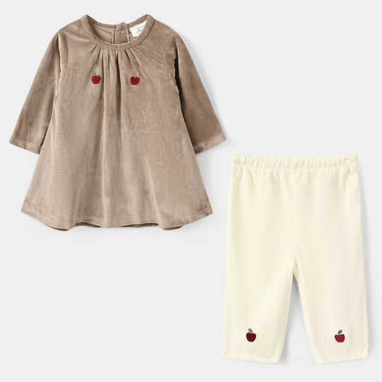 Infant Girls Cotton Interlock Knitted Suit 319 - 096- Brown.White