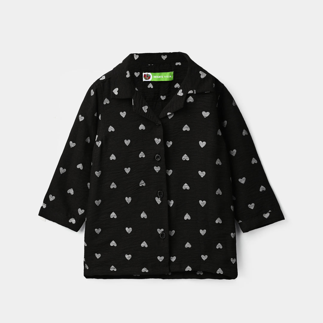 Infant Girls Linen Viscose Nightwear Heart-BLACK