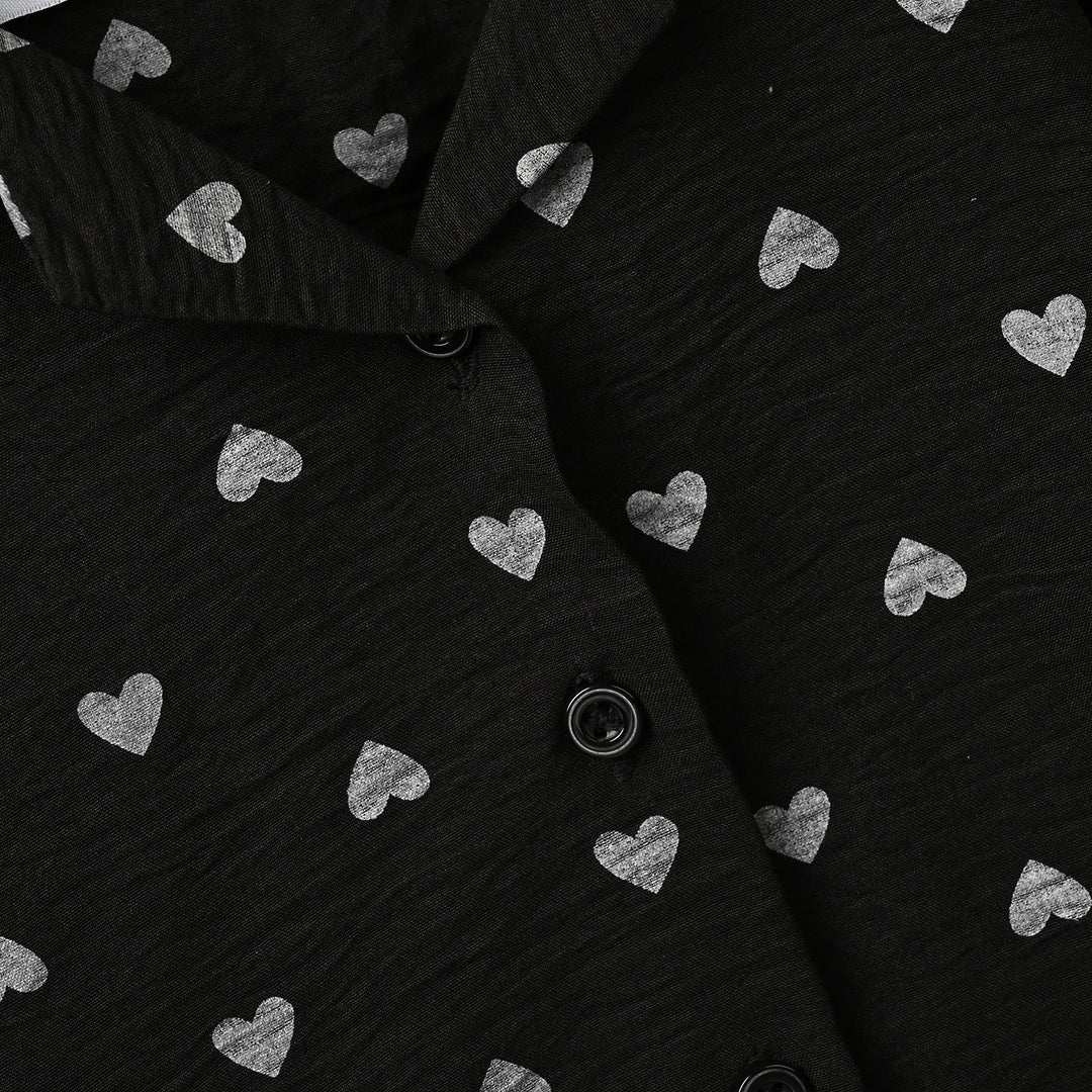 Infant Girls Linen Viscose Nightwear Heart-BLACK