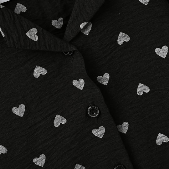 Infant Girls Linen Viscose Nightwear Heart-BLACK