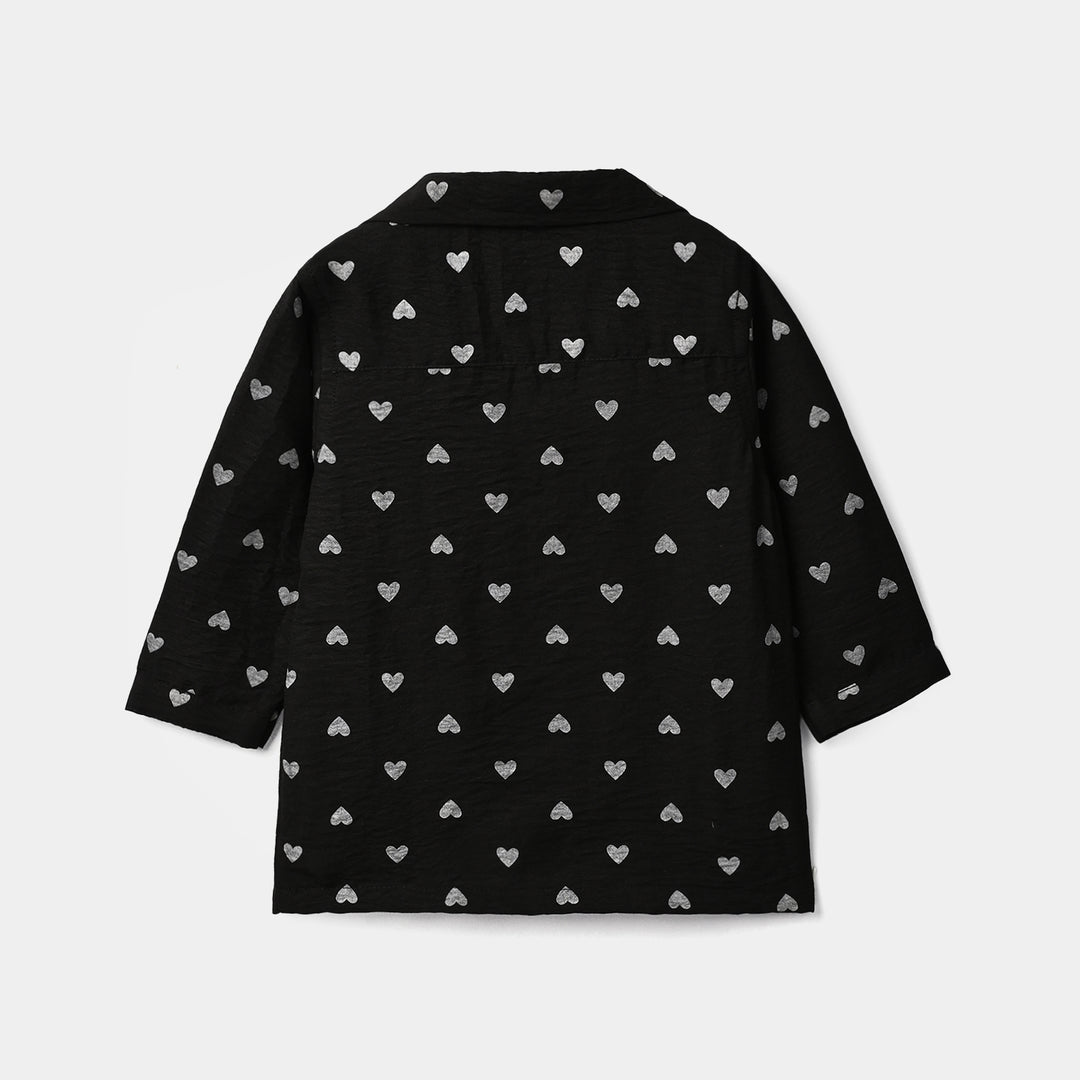 Infant Girls Linen Viscose Nightwear Heart-BLACK