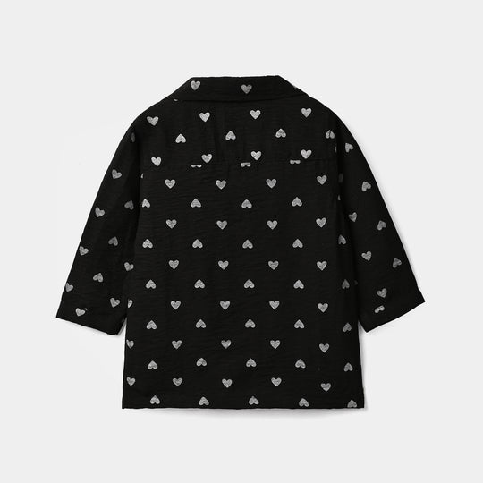 Infant Girls Linen Viscose Nightwear Heart-BLACK