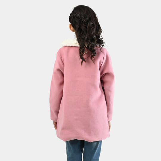 Girls Wool Trench Coat Fur-PINK