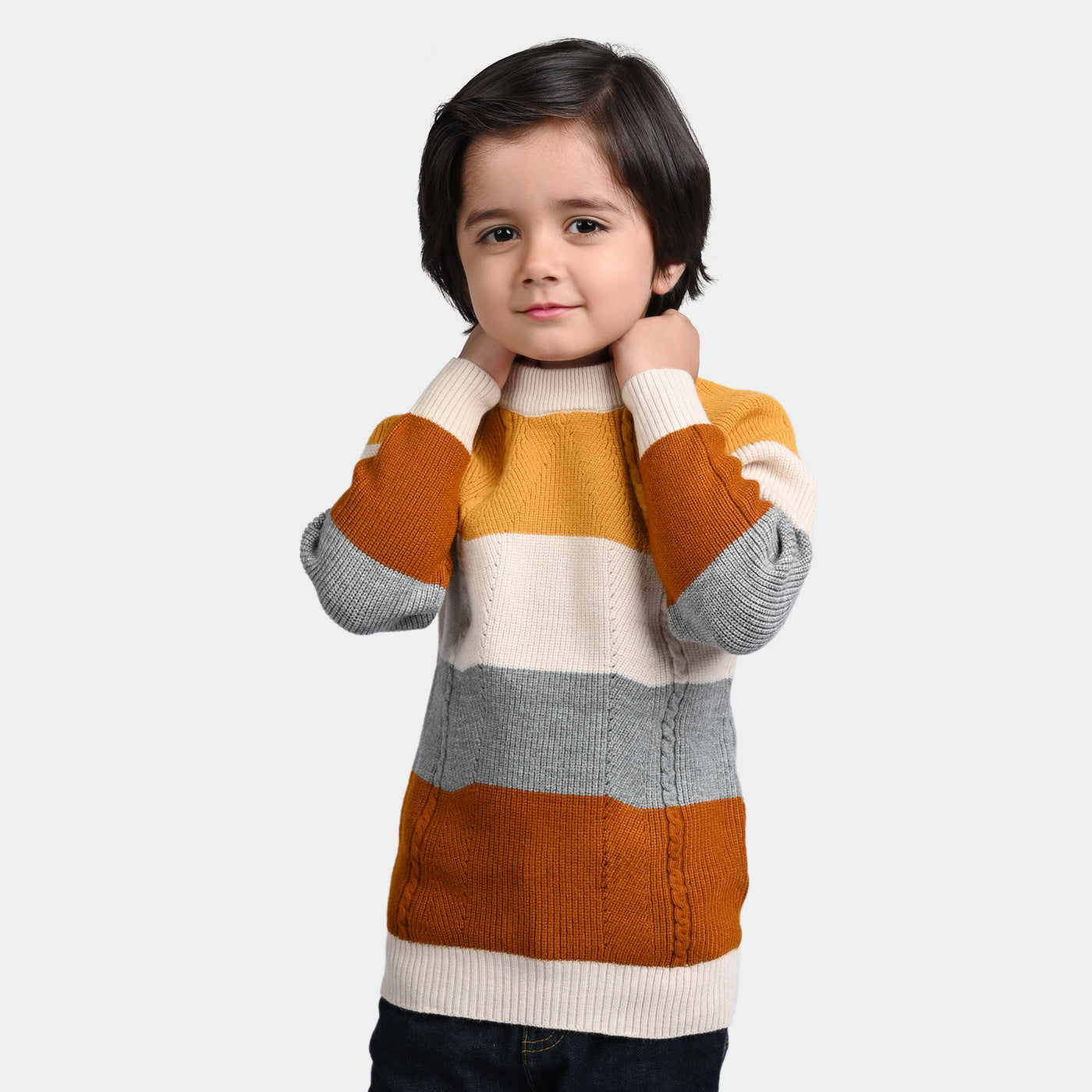 Boys Knitted Full Sleeves Sweater - Multi