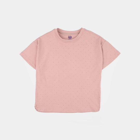 Girls Jersey/Terry T-Shirt (Silver Stud) - Pink