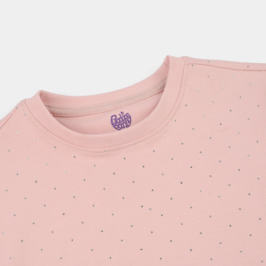 Girls Jersey/Terry T-Shirt (Silver Stud) - Pink