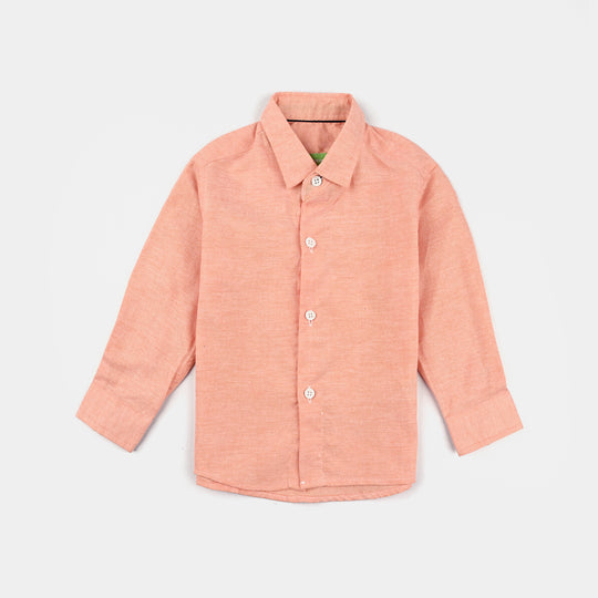 Infant Boys Cotton Poplin Formal Shirt (Peach)-Peach