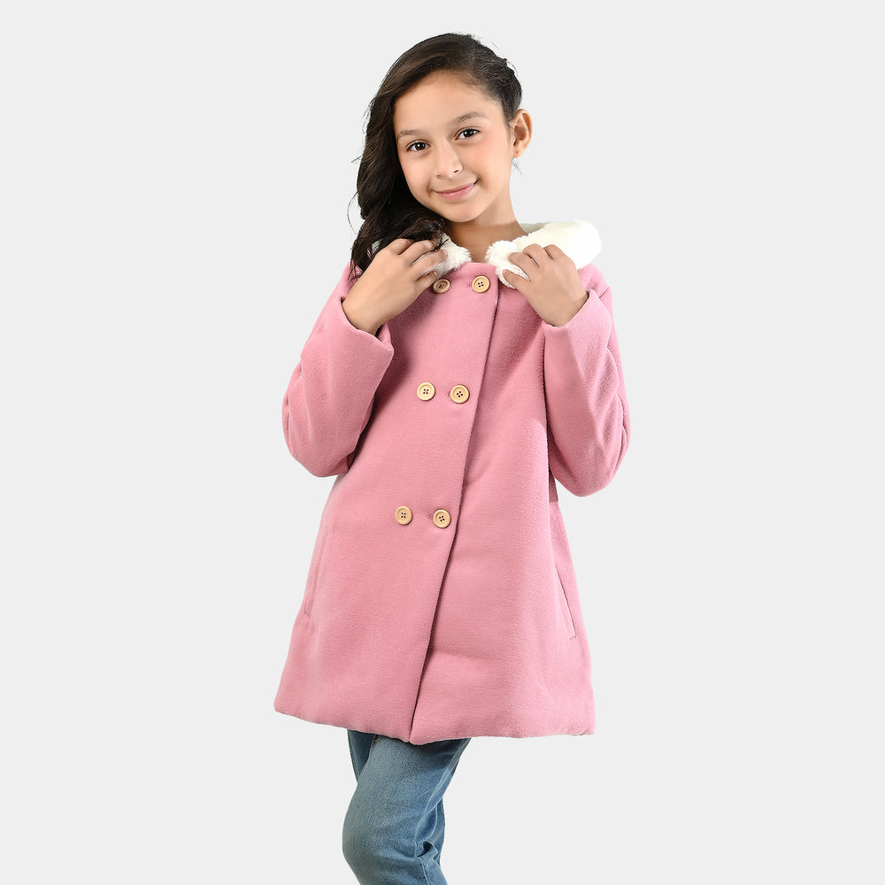 Girls Wool Trench Coat Fur-PINK