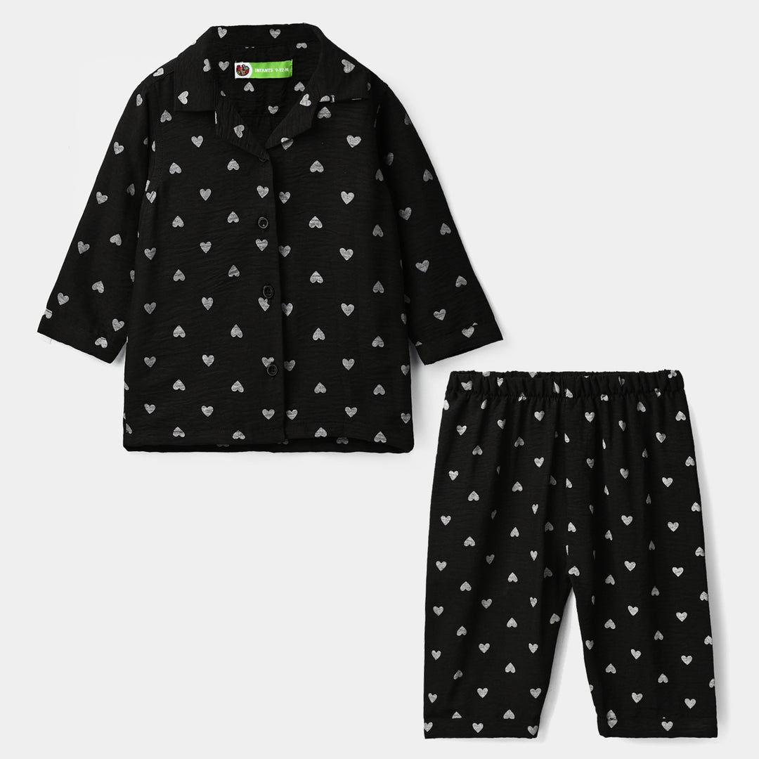 Infant Girls Linen Viscose Nightwear Heart-BLACK