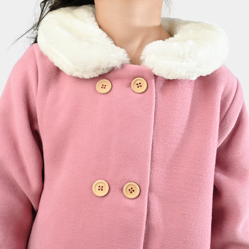 Girls Wool Trench Coat Fur-PINK