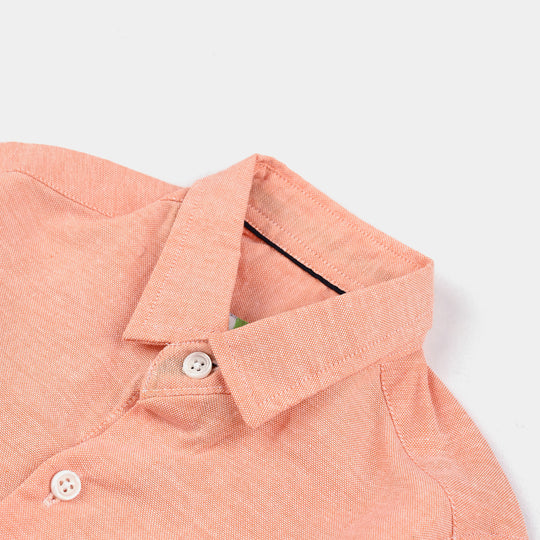 Infant Boys Cotton Poplin Formal Shirt (Peach)-Peach