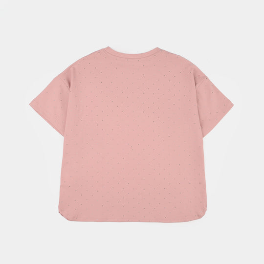 Girls Jersey/Terry T-Shirt (Silver Stud) - Pink