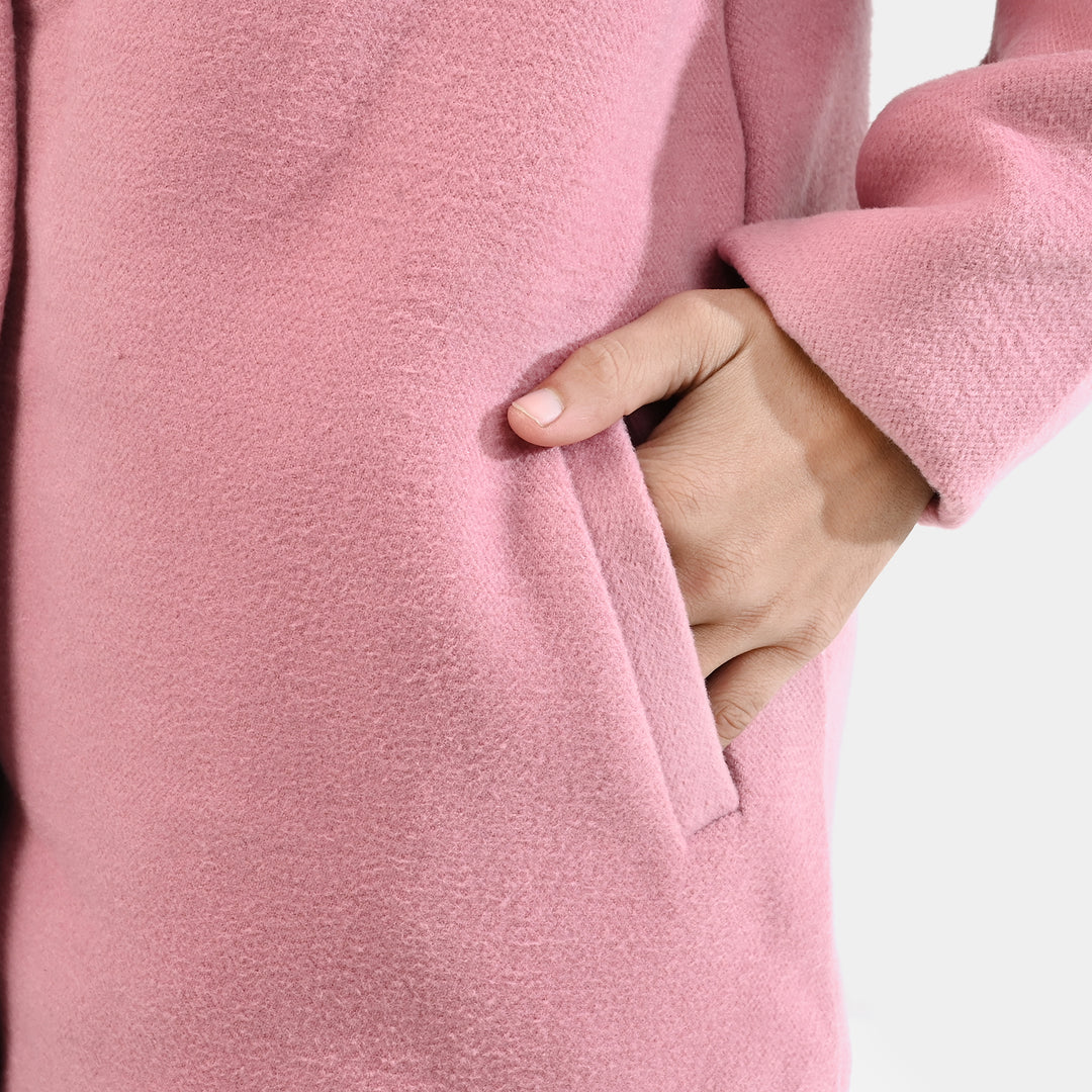 Girls Wool Trench Coat Fur-PINK