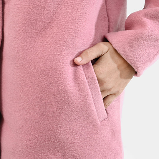 Girls Wool Trench Coat Fur-PINK