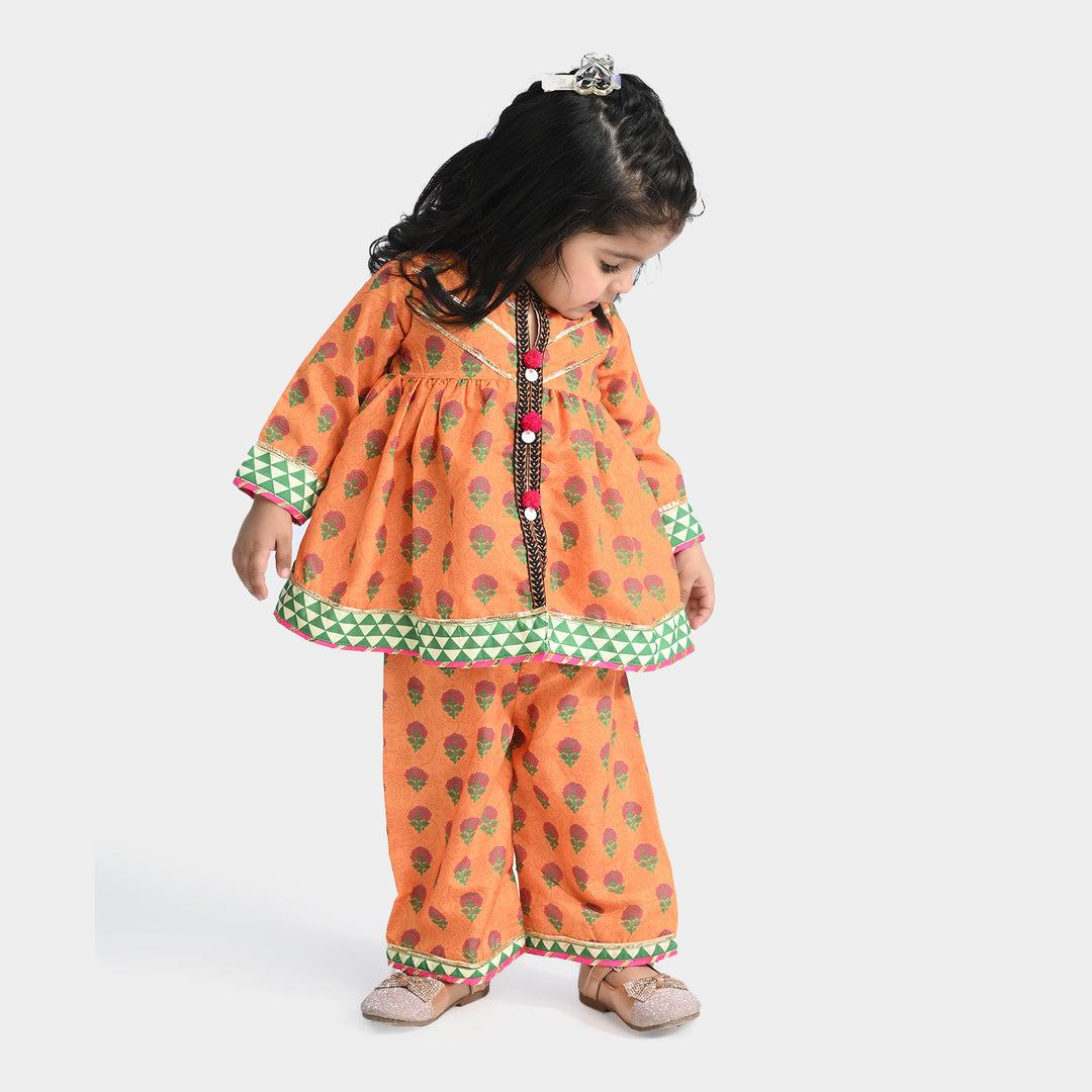 Infant Girls Poly Cambric 3Pcs Suit Narangi-ORANGE