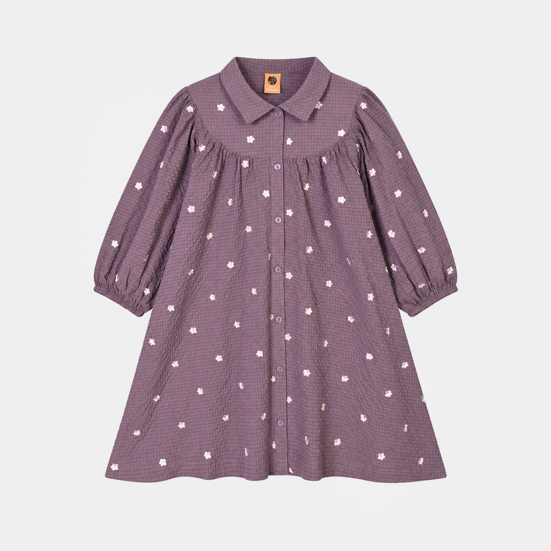Girls Seersucker Frock Chintz-Purple