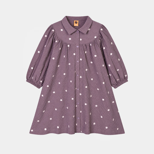 Girls Seersucker Frock Chintz-Purple