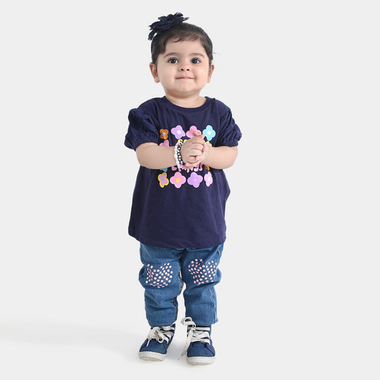 Infant Girls Cotton Jersey T-Shirt See Goods-True Navy