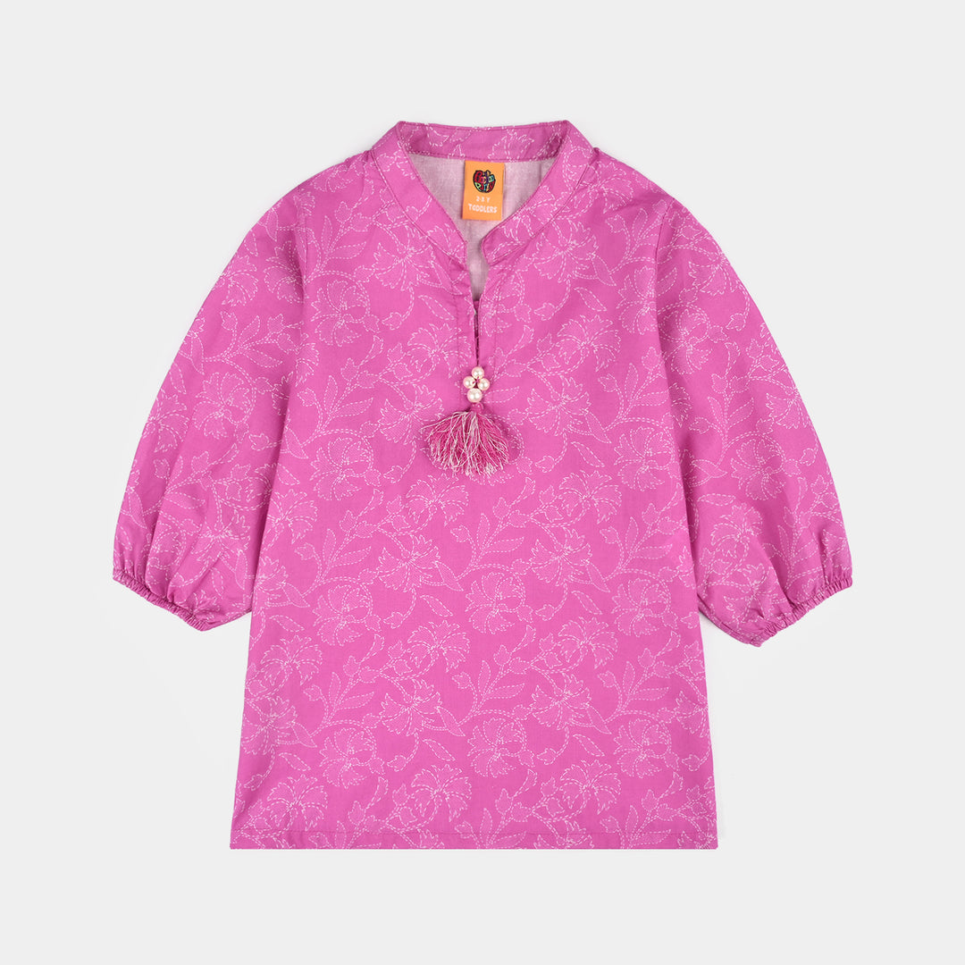 Girls Cotton Poplin Printed 2Piece Kantha Stitch-Purple