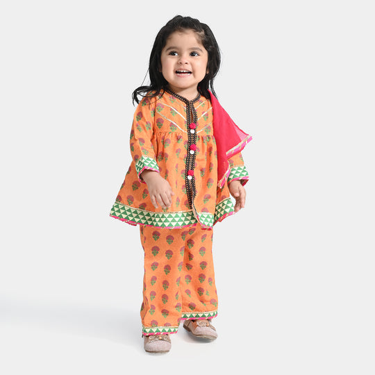 Infant Girls Poly Cambric 3Pcs Suit Narangi-ORANGE