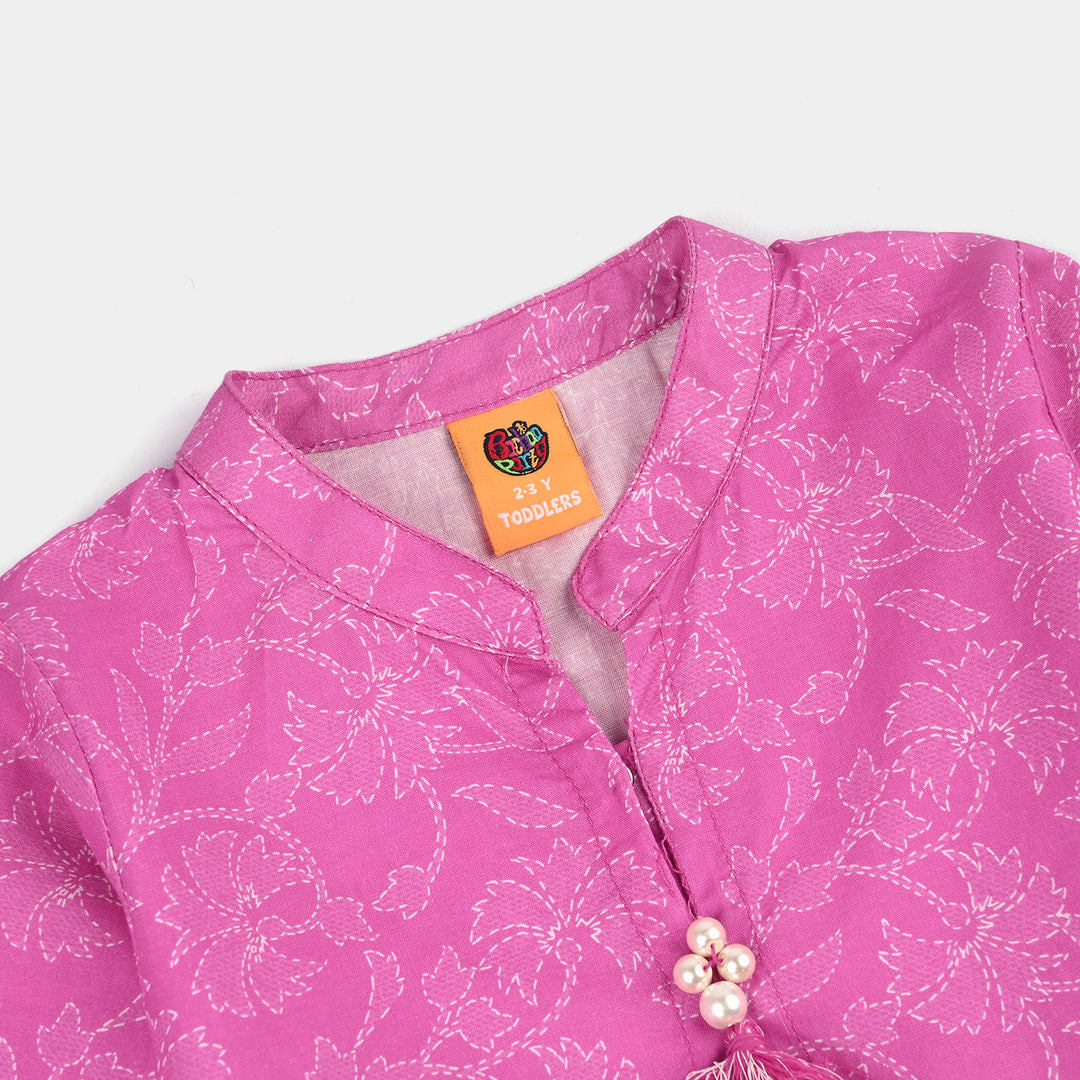 Girls Cotton Poplin Printed 2Piece Kantha Stitch-Purple