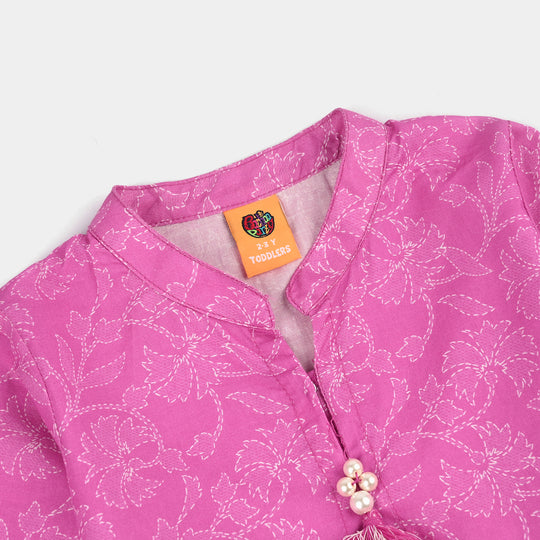 Girls Cotton Poplin Printed 2Piece Kantha Stitch-Purple