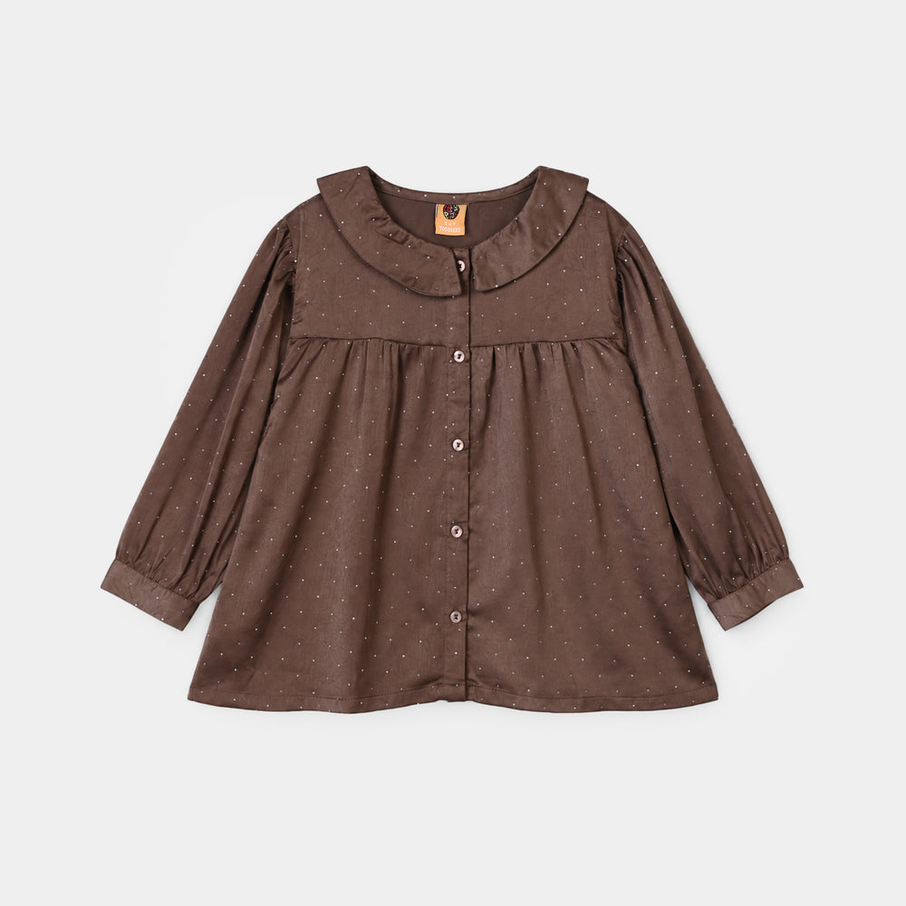 Girls Poly Viscose Co-Ord Set Brownie-BROWN