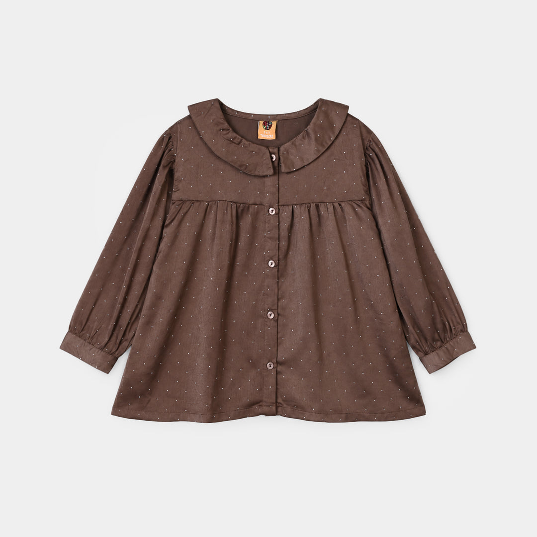Girls Poly Viscose Co-Ord Set Brownie-BROWN