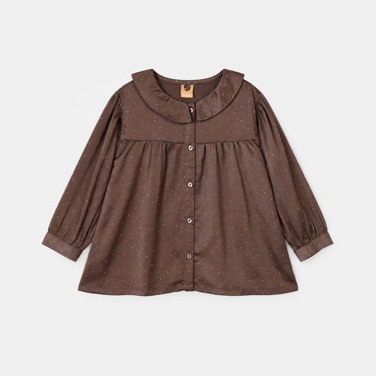 Girls Poly Viscose Co-Ord Set Brownie-BROWN