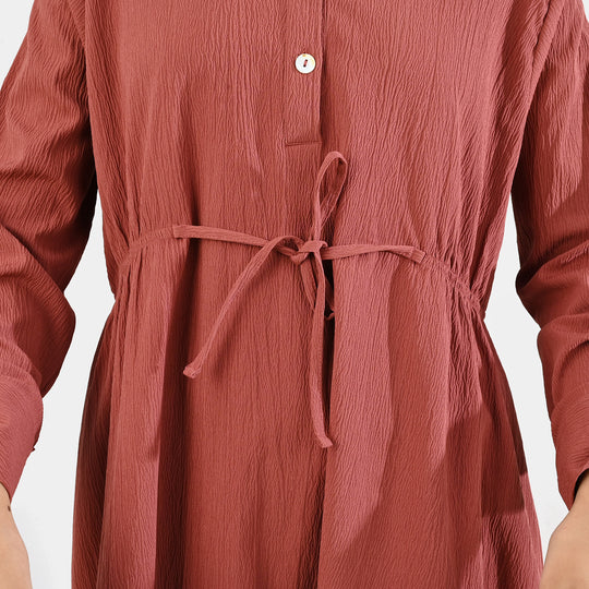 Teens Girls Cotton Long Dress Peachy Corded-Peach