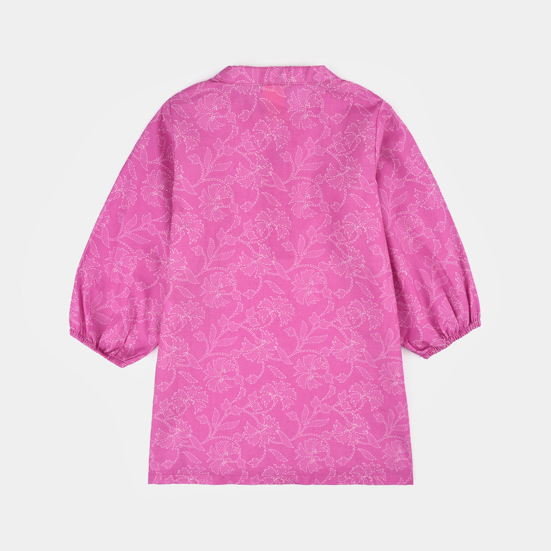 Girls Cotton Poplin Printed 2Piece Kantha Stitch-Purple