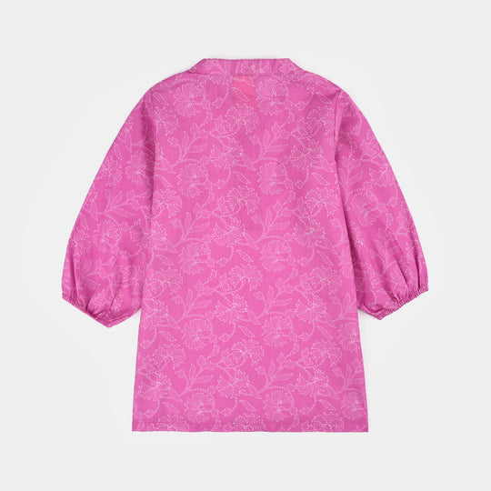 Girls Cotton Poplin Printed 2Piece Kantha Stitch-Purple