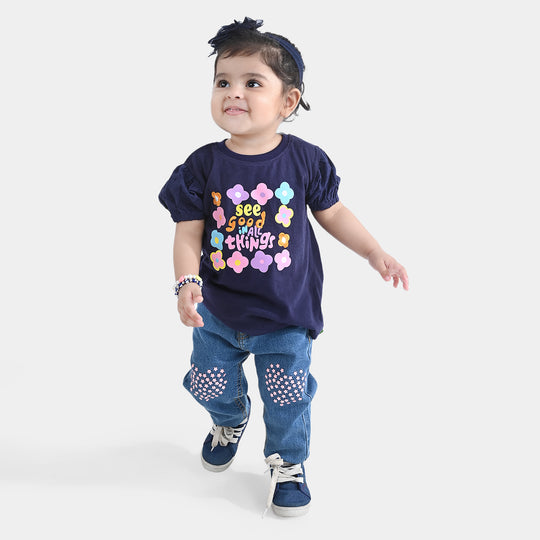 Infant Girls Cotton Jersey T-Shirt See Goods-True Navy