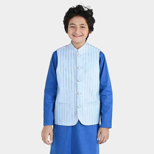Boys Poly Viscos Waistcoat (Cloudy) - Blue