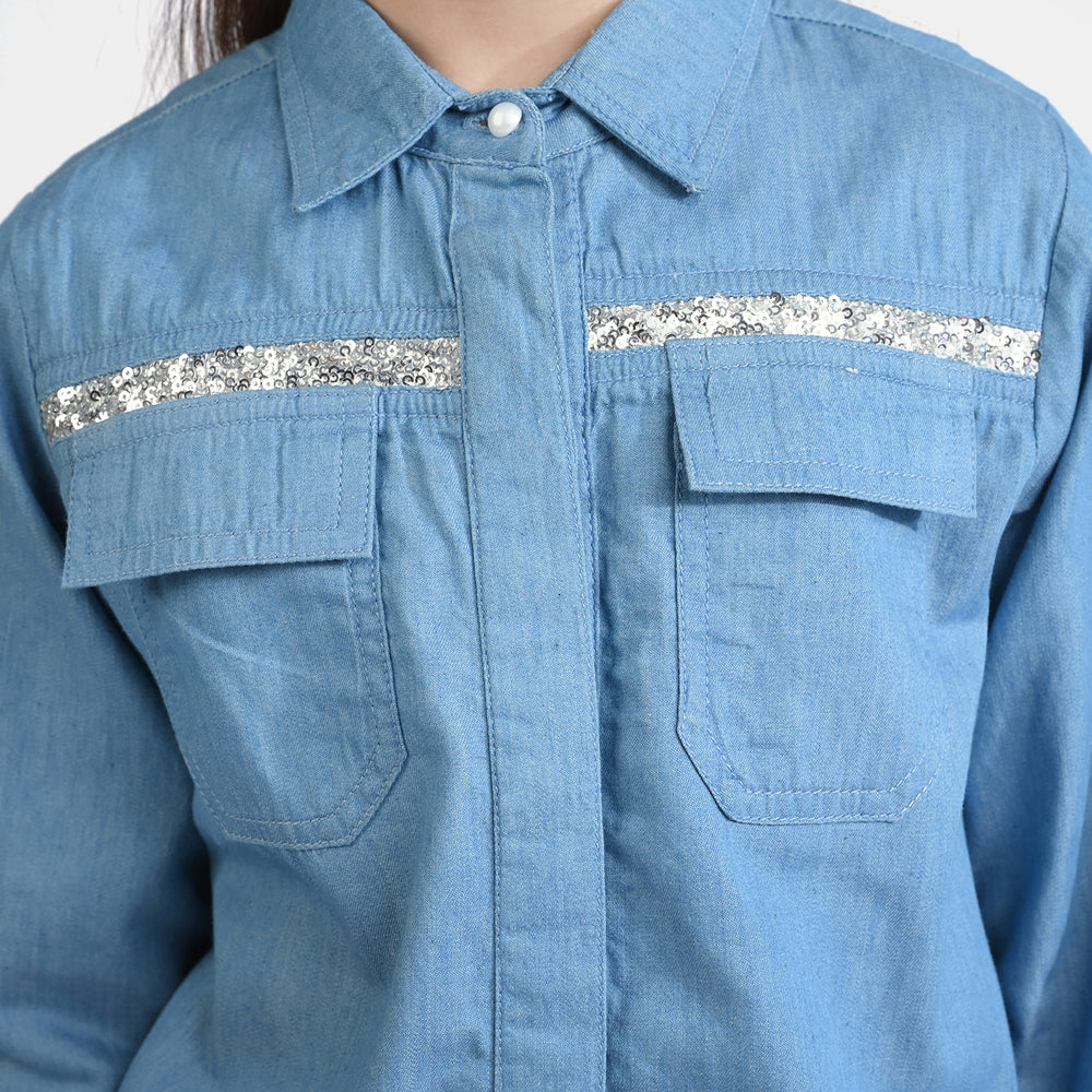 Girls Denim rigid Emb Top Sequins Style-Blue