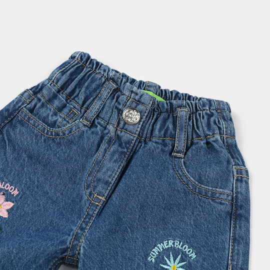 Infant Girls Denim Stretch Pant (All Over Embroidery) - Mid Blue