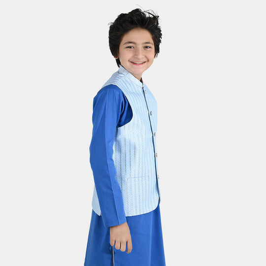Boys Poly Viscos Waistcoat (Cloudy) - Blue
