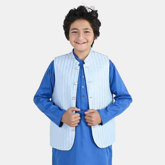 Boys Poly Viscos Waistcoat (Cloudy) - Blue