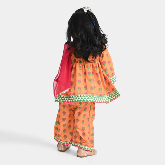 Infant Girls Poly Cambric 3Pcs Suit Narangi-ORANGE