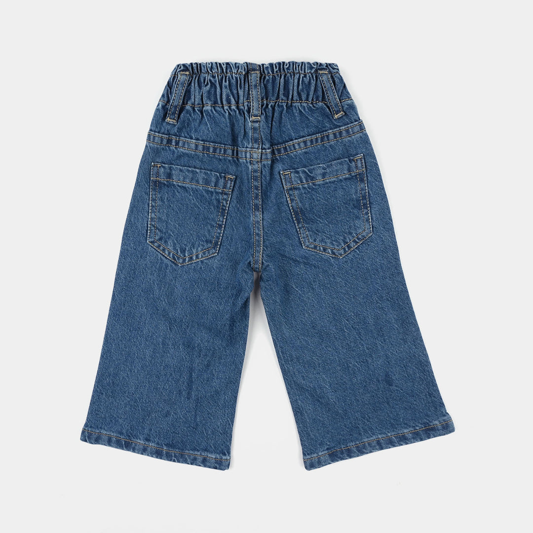 Infant Girls Denim Stretch Pant (All Over Embroidery) - Mid Blue