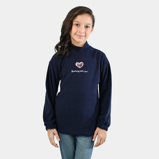 Girls Fleece Sweatshirt Blooming with Love-NAVY