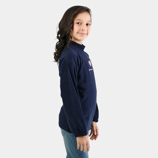 Girls Fleece Sweatshirt Blooming with Love-NAVY