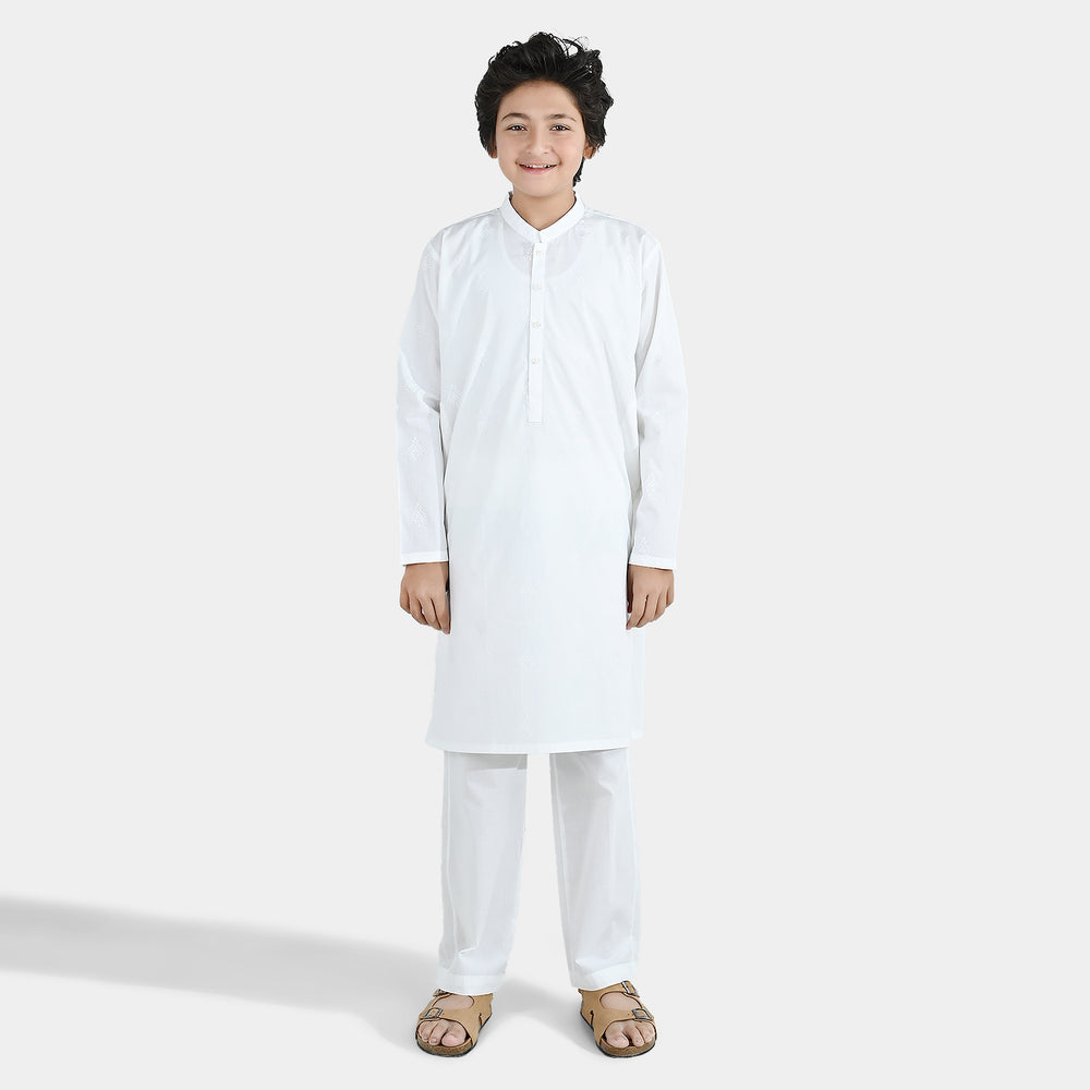 Boys Cotton Poplin Kurta Pajama - White