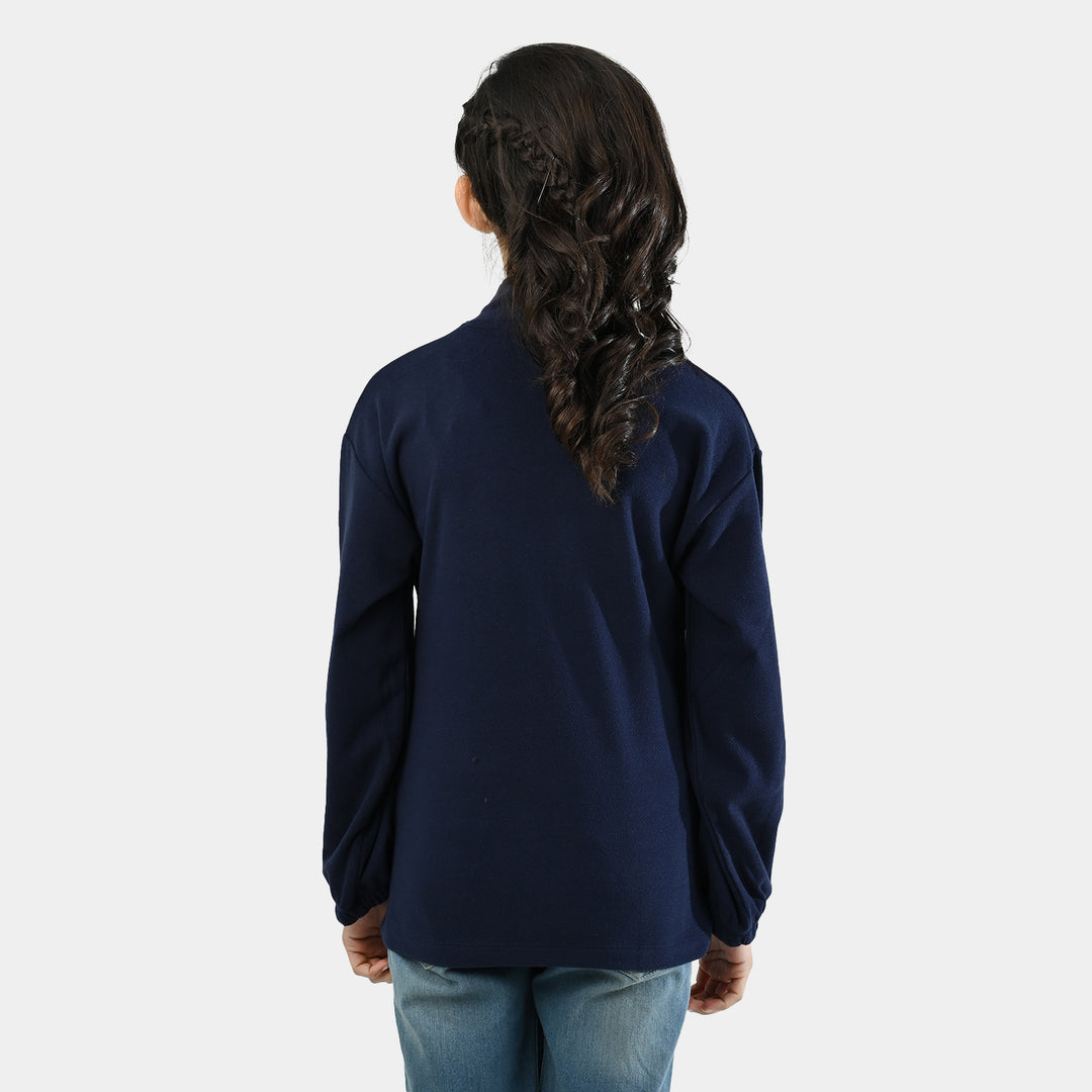 Girls Fleece Sweatshirt Blooming with Love-NAVY