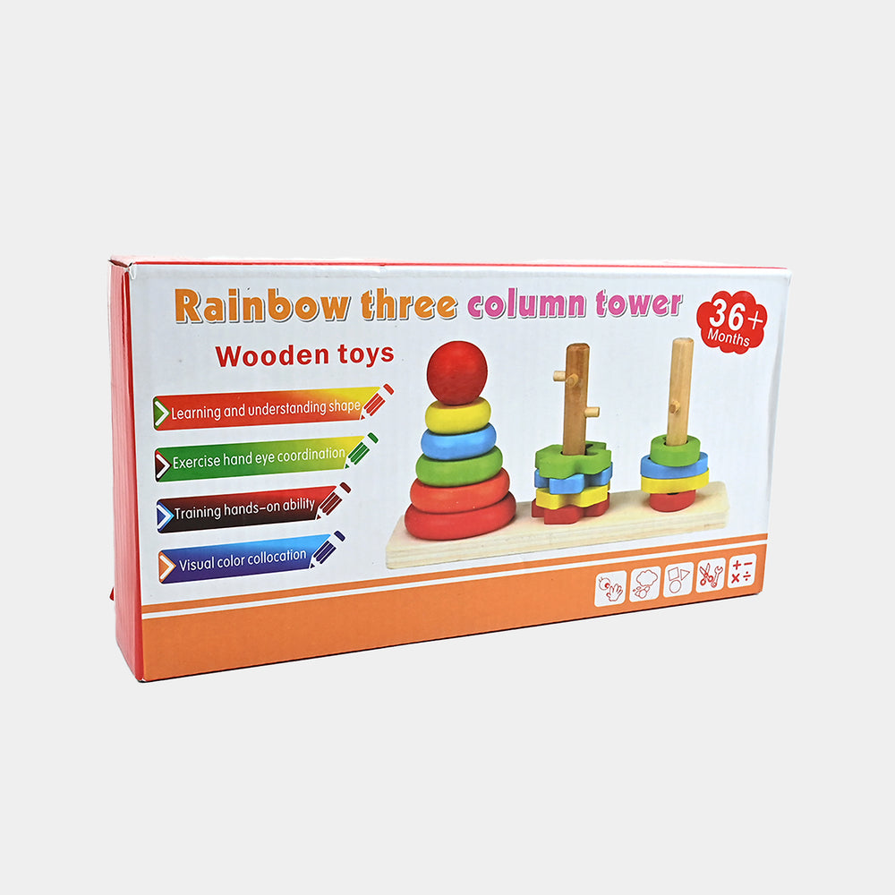 Wooden Toy Three Coloum Tower