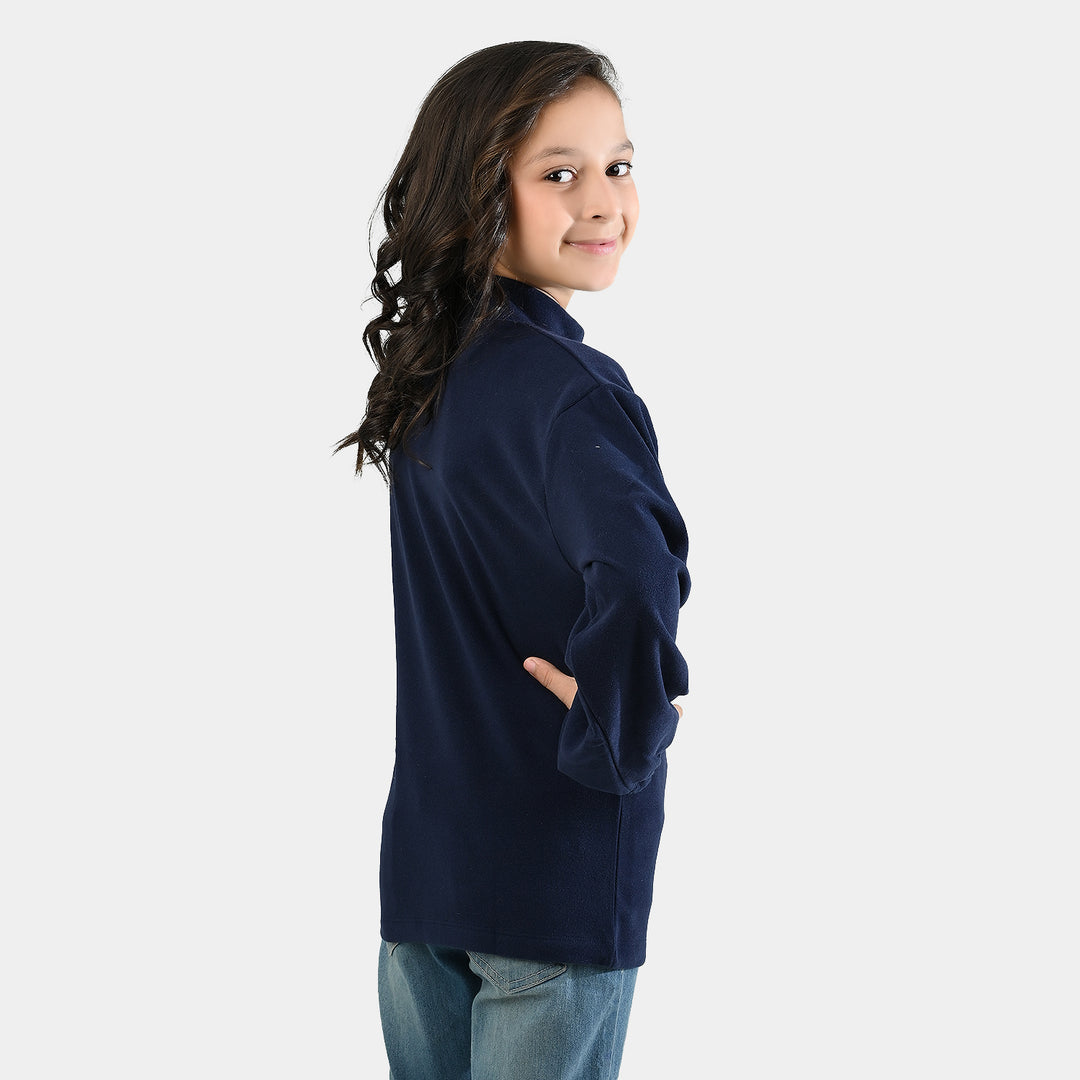 Girls Fleece Sweatshirt Blooming with Love-NAVY