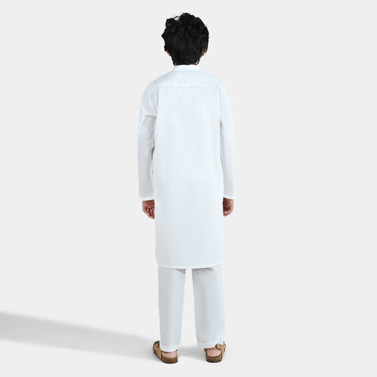 Boys Cotton Poplin Kurta Pajama - White