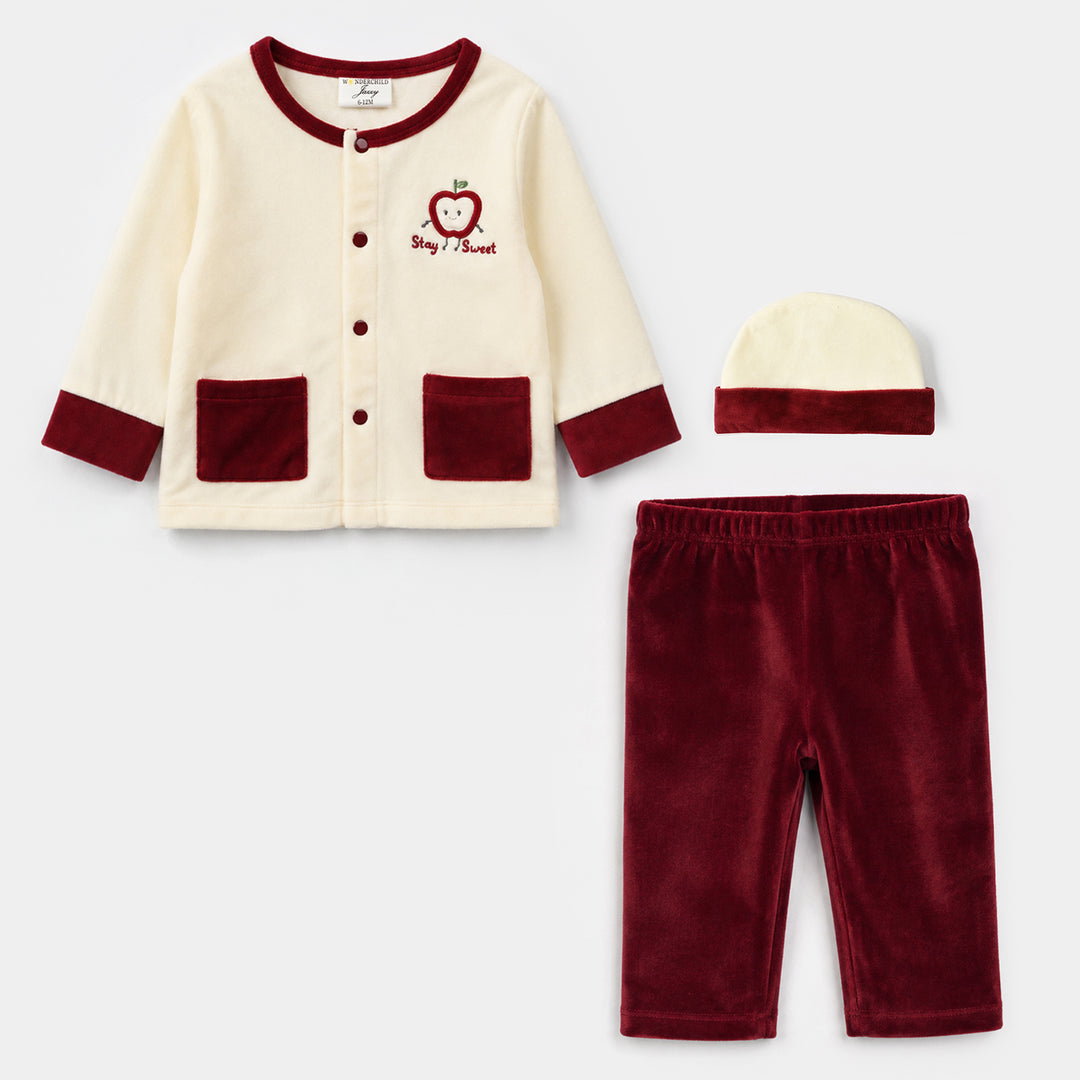 Infant Girls Cotton Interlock 3 - PC Gift Set 319 - 093- Red.Cream